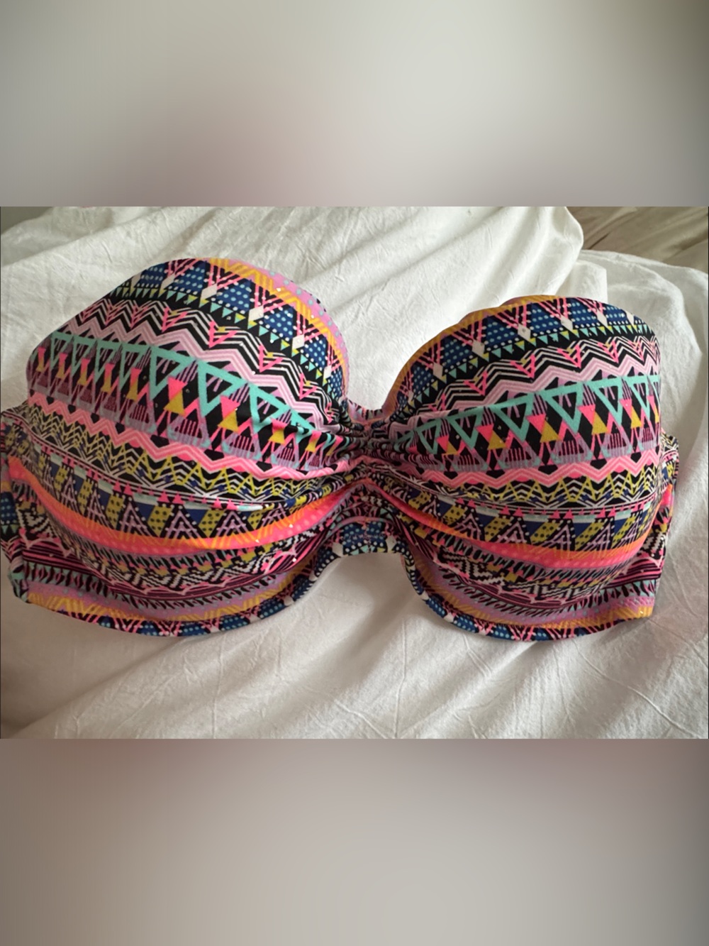 Victoria's Secret Neon Aztec Bandeau Bikini Top - Pink, Black, Yellow, Teal